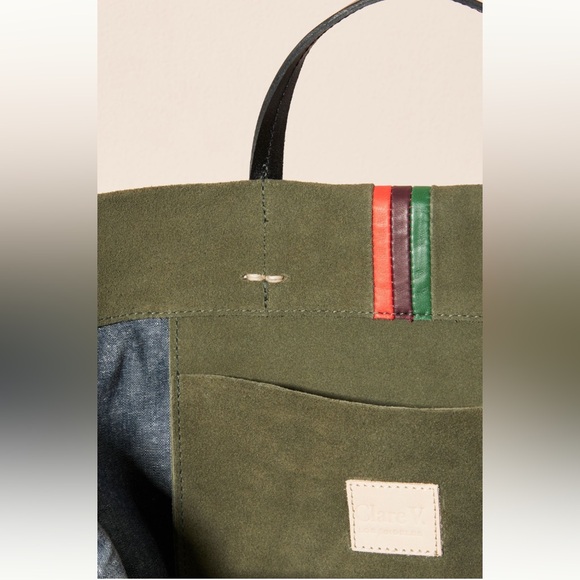 Clare V. Simple Tote Suede Army Green w Stripes - Picture 5 of 5